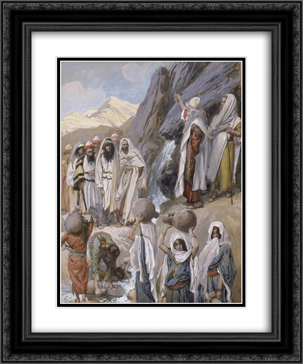 Moses Strikes the Rock 20x24 Black Ornate Wood Framed Art Print Poster with Double Matting by Tissot, James