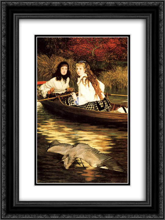 On the Thames, a Heron 18x24 Black Ornate Wood Framed Art Print Poster with Double Matting by Tissot, James
