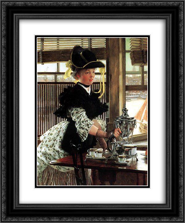 Tea Time 20x24 Black Ornate Wood Framed Art Print Poster with Double Matting by Tissot, James
