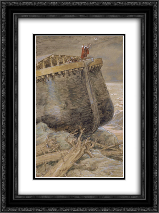 The Dove Returns to Noah 18x24 Black Ornate Wood Framed Art Print Poster with Double Matting by Tissot, James