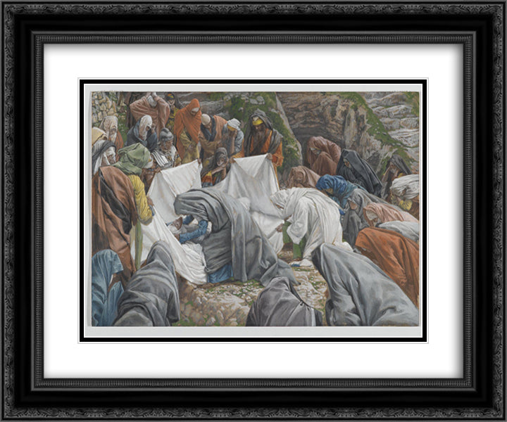 The Holy Virgin Kisses the Face of Jesus Before He is Enshrouded on the Anointing Stone 24x20 Black Ornate Wood Framed Art Print Poster with Double Matting by Tissot, James