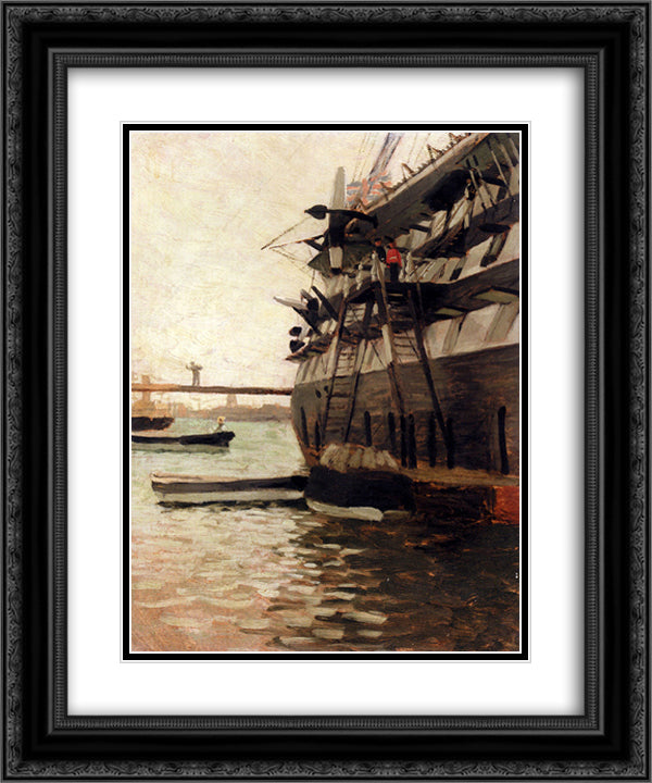 The Hull Of A Battle Ship 20x24 Black Ornate Wood Framed Art Print Poster with Double Matting by Tissot, James