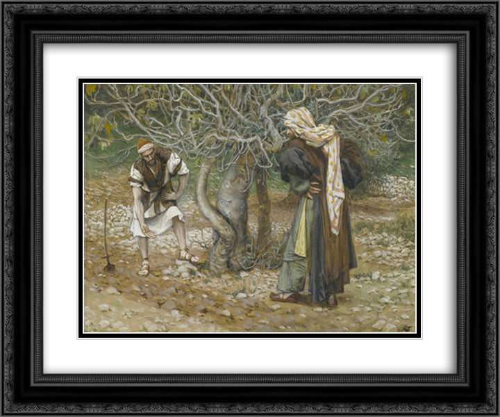 The Vine Dresser and the Fig Tree (Le vigneron et le figuier) 24x20 Black Ornate Wood Framed Art Print Poster with Double Matting by Tissot, James