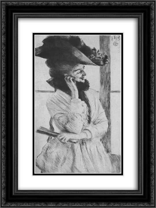 The Window 18x24 Black Ornate Wood Framed Art Print Poster with Double Matting by Tissot, James
