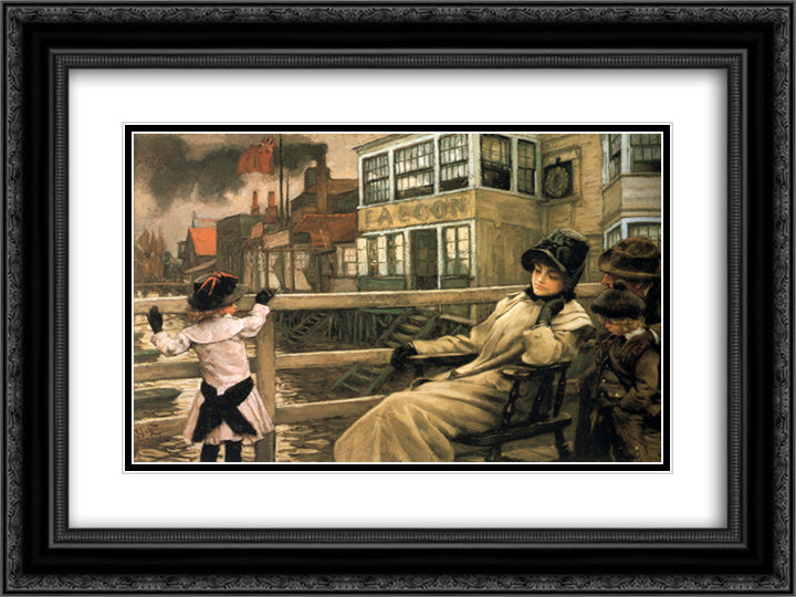 Waiting for the Ferry 24x18 Black Ornate Wood Framed Art Print Poster with Double Matting by Tissot, James