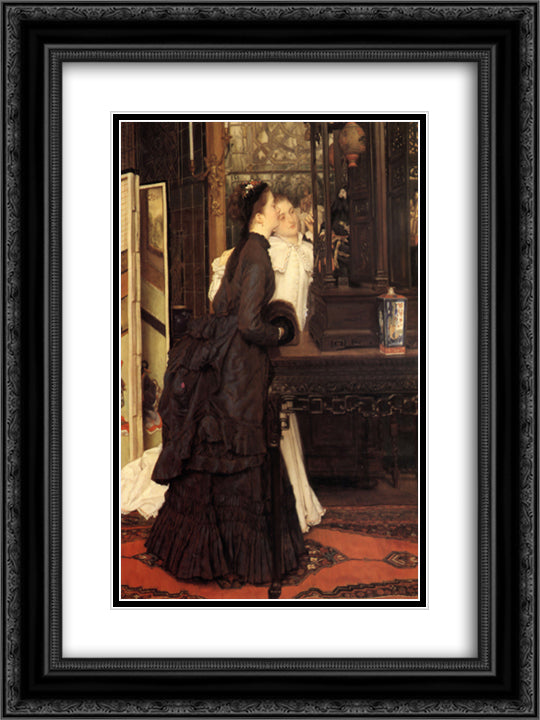 Young Ladies Looking at Japanese Objects 18x24 Black Ornate Wood Framed Art Print Poster with Double Matting by Tissot, James