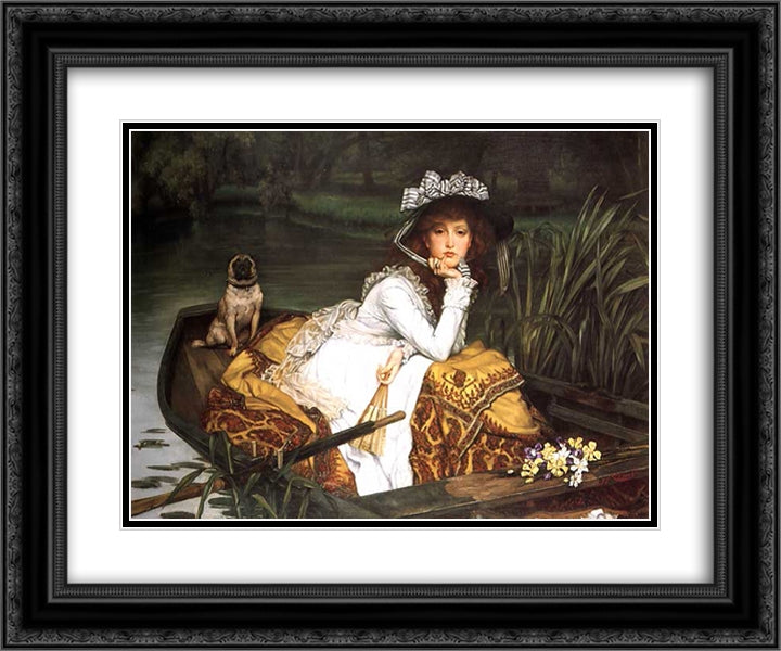 Young Lady In A Boat 24x20 Black Ornate Wood Framed Art Print Poster with Double Matting by Tissot, James