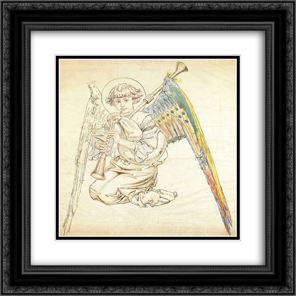 Angel with flutes 20x20 Black Ornate Wood Framed Art Print Poster with Double Matting by Matejko, Jan