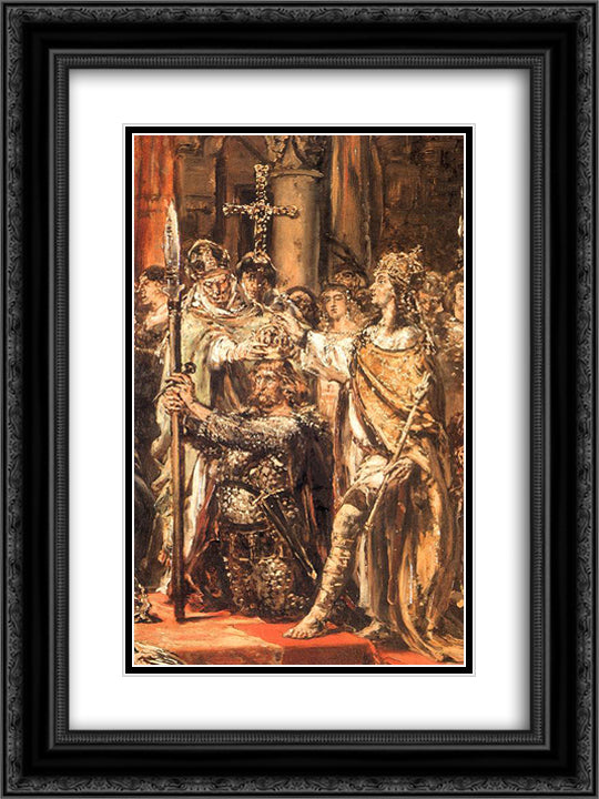 Coronation 18x24 Black Ornate Wood Framed Art Print Poster with Double Matting by Matejko, Jan