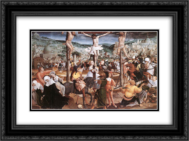 Crucifixion 24x18 Black Ornate Wood Framed Art Print Poster with Double Matting by Provoost, Jan