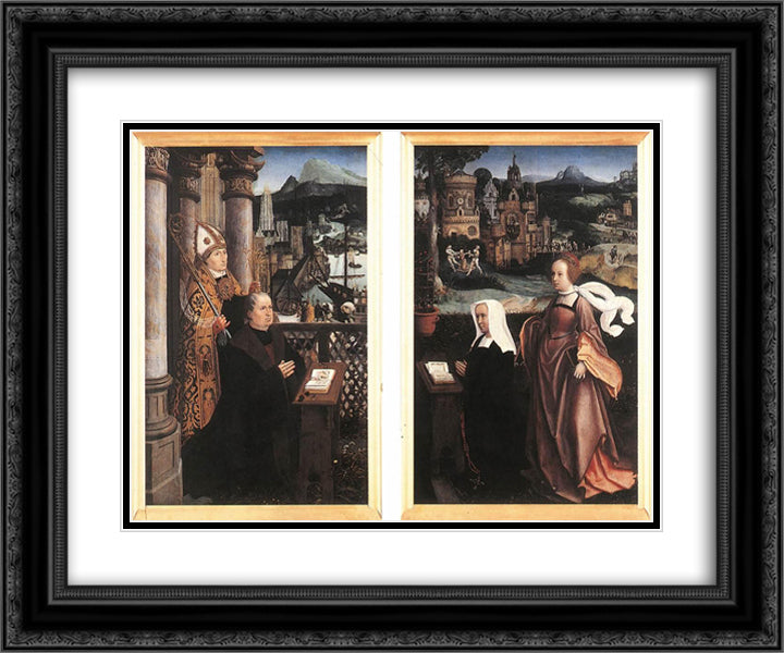 Donor with St. Nicholas and his Wife with St. Godelina 24x20 Black Ornate Wood Framed Art Print Poster with Double Matting by Provoost, Jan