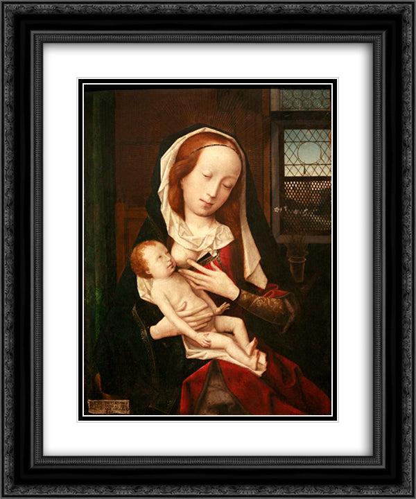 Virgin Giving Breast 20x24 Black Ornate Wood Framed Art Print Poster with Double Matting by Provoost, Jan