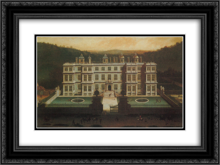 A View of Longleat 24x18 Black Ornate Wood Framed Art Print Poster with Double Matting by Siberechts, Jan