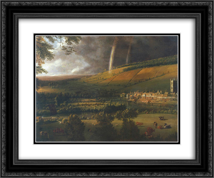 Landscape with Rainbow, Henley on Thames 24x20 Black Ornate Wood Framed Art Print Poster with Double Matting by Siberechts, Jan