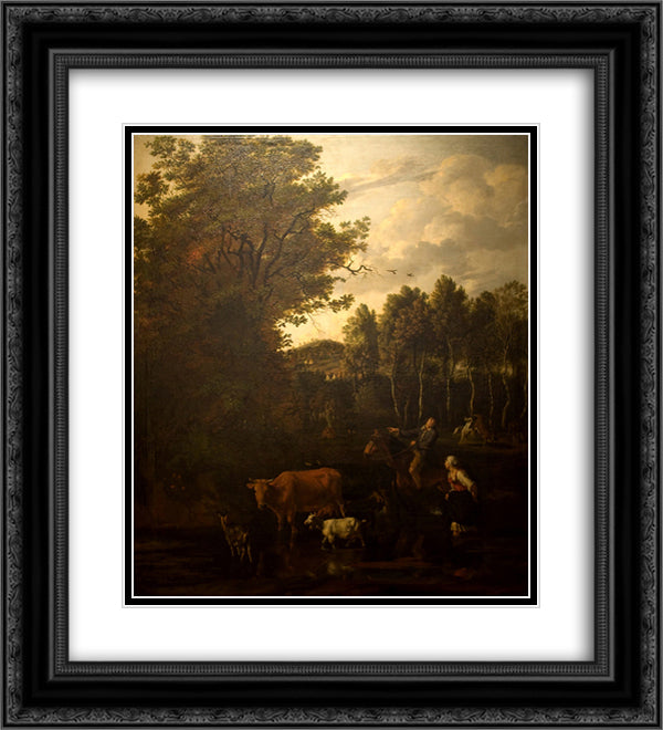 The wager 20x22 Black Ornate Wood Framed Art Print Poster with Double Matting by Siberechts, Jan