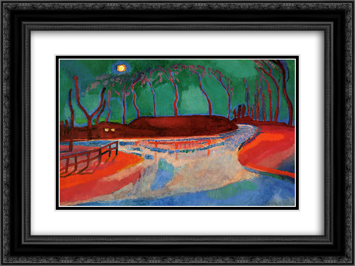 Full moon on the water 24x18 Black Ornate Wood Framed Art Print Poster with Double Matting by Sluyters, Jan