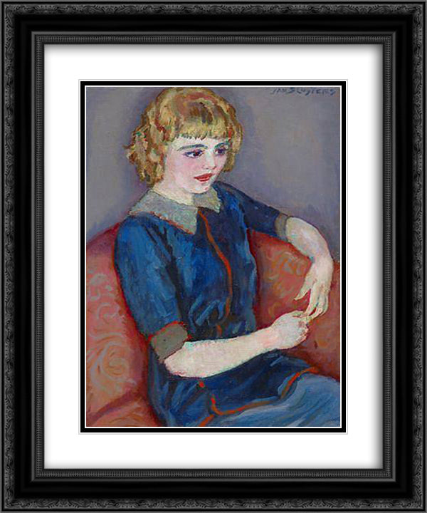 Girl at a red sofa 20x24 Black Ornate Wood Framed Art Print Poster with Double Matting by Sluyters, Jan