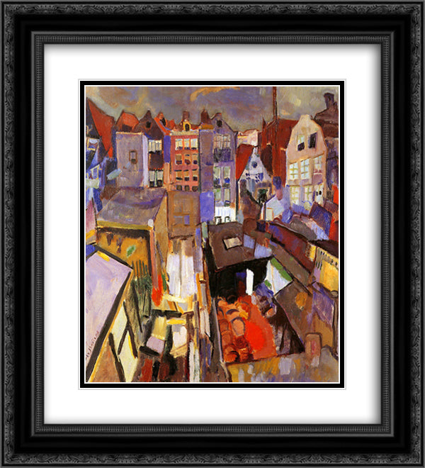 Houses in the Jordaan 20x22 Black Ornate Wood Framed Art Print Poster with Double Matting by Sluyters, Jan