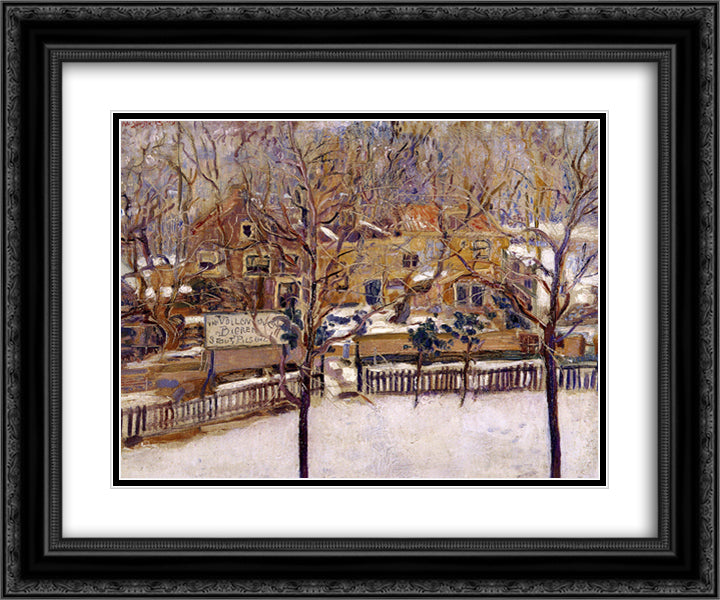 Houses in the snow print 24x20 Black Ornate Wood Framed Art Print Poster with Double Matting by Sluyters, Jan
