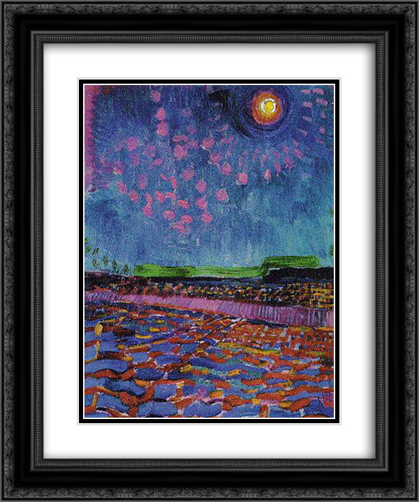 Moon night 20x24 Black Ornate Wood Framed Art Print Poster with Double Matting by Sluyters, Jan