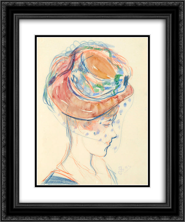 Portrait of a young lady with a veil 20x24 Black Ornate Wood Framed Art Print Poster with Double Matting by Sluyters, Jan