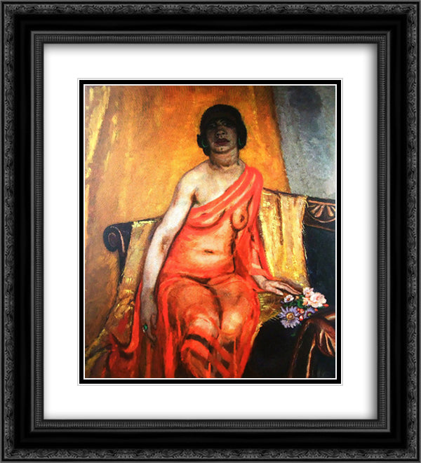 Recumbent female nude 20x22 Black Ornate Wood Framed Art Print Poster with Double Matting by Sluyters, Jan