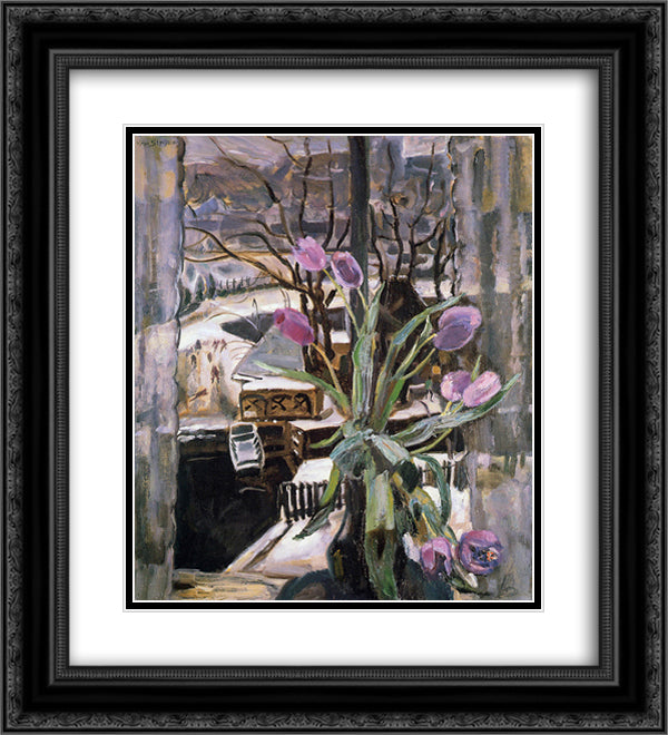 Still life with flowers 20x22 Black Ornate Wood Framed Art Print Poster with Double Matting by Sluyters, Jan