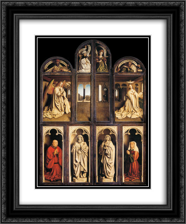 Left panel from the Ghent Altarpiece 20x24 Black Ornate Wood Framed Art Print Poster with Double Matting by van Eyck, Jan