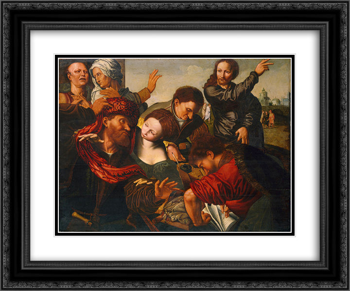 Jesus Summons Matthew to Leave the Tax Office 24x20 Black Ornate Wood Framed Art Print Poster with Double Matting by Hemessen, Jan van