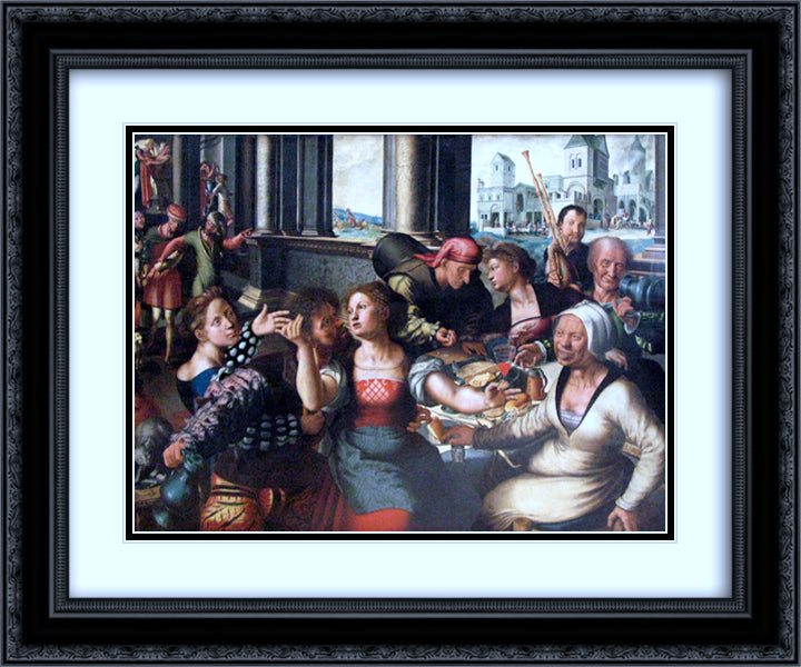 Parable of the Prodigal Son 24x20 Black Ornate Wood Framed Art Print Poster with Double Matting by Hemessen, Jan van