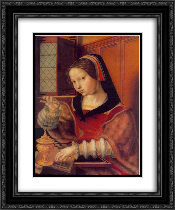 Woman Weighing Gold 20x24 Black Ornate Wood Framed Art Print Poster with Double Matting by Hemessen, Jan van