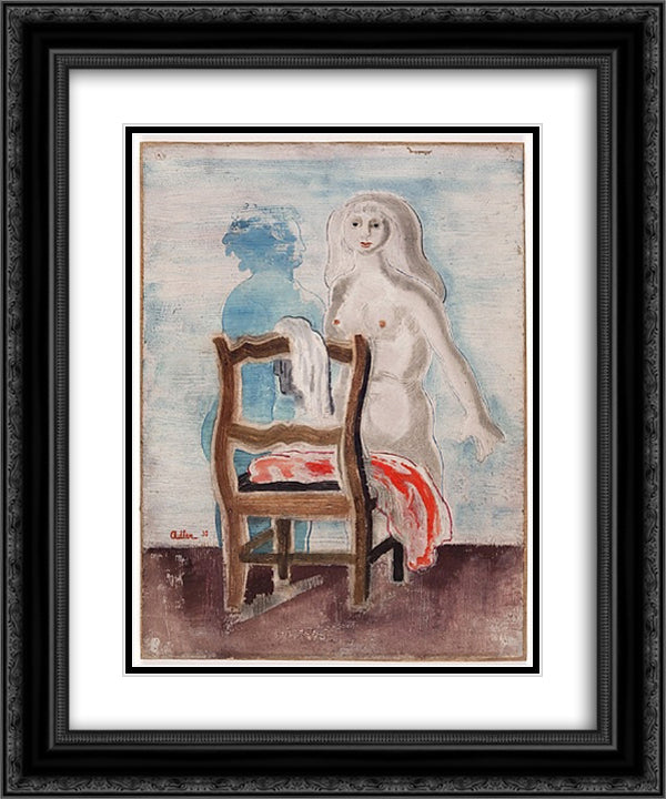 Akt mit Stuhl und rotem Tuch 20x24 Black Ornate Wood Framed Art Print Poster with Double Matting by Adler, Jankel