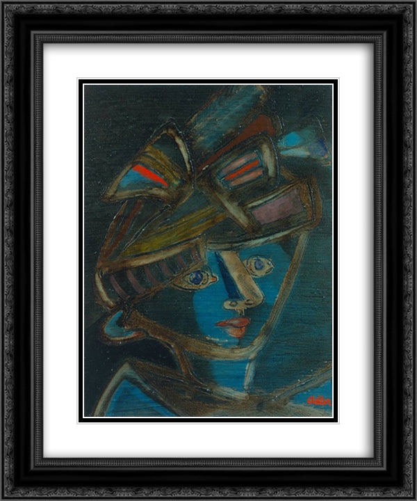 Woman with Hat 20x24 Black Ornate Wood Framed Art Print Poster with Double Matting by Adler, Jankel