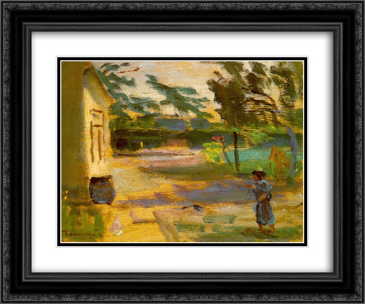 Cortyard in Sunshine 24x20 Black Ornate Wood Framed Art Print Poster with Double Matting by Tornyai, Janos