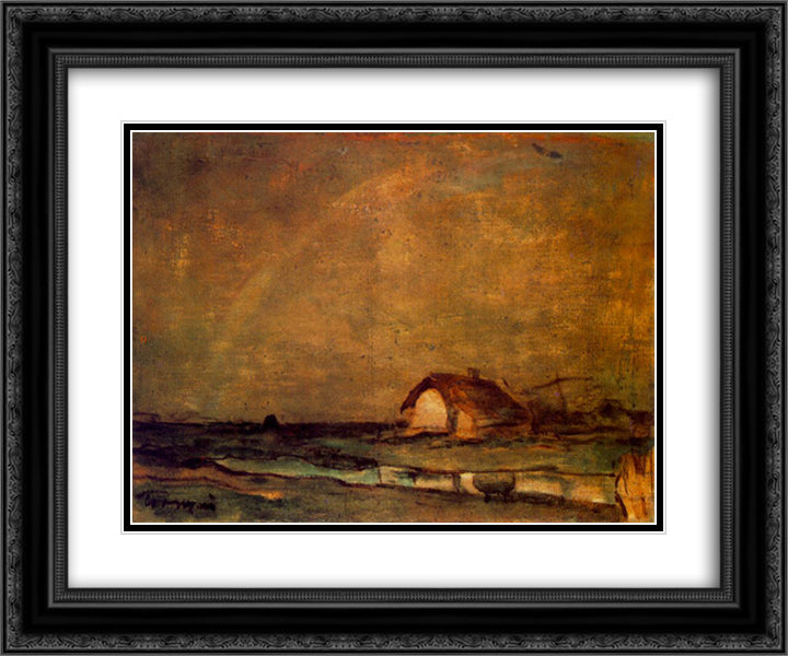 Farm on the Great Hungarian Plain 24x20 Black Ornate Wood Framed Art Print Poster with Double Matting by Tornyai, Janos