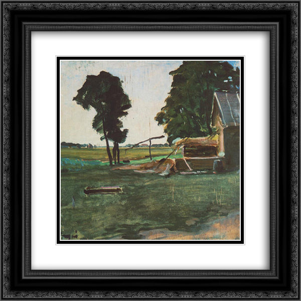 Farm with shadoof 20x20 Black Ornate Wood Framed Art Print Poster with Double Matting by Tornyai, Janos