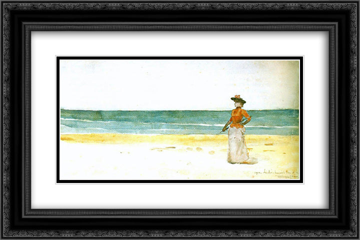 On a seacoast 24x16 Black Ornate Wood Framed Art Print Poster with Double Matting by Tornyai, Janos