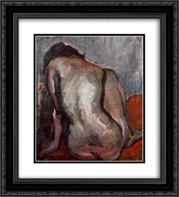 Sitting Nude from the Back 20x22 Black Ornate Wood Framed Art Print Poster with Double Matting by Tornyai, Janos