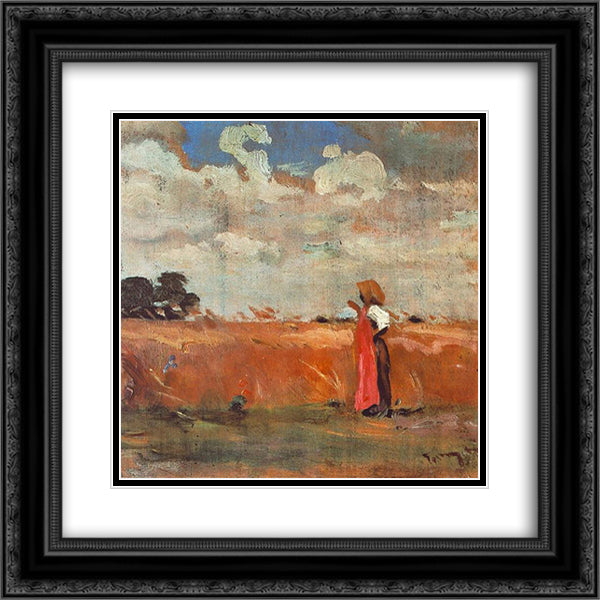 Wheatland with Woman of Shawl 20x20 Black Ornate Wood Framed Art Print Poster with Double Matting by Tornyai, Janos