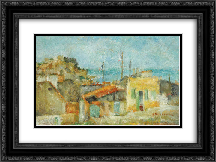Peisaj la Cassis 24x18 Black Ornate Wood Framed Art Print Poster with Double Matting by Steriadi, Jean Alexandru