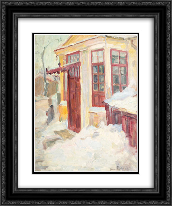 Winter in Bucharest 20x24 Black Ornate Wood Framed Art Print Poster with Double Matting by Steriadi, Jean Alexandru