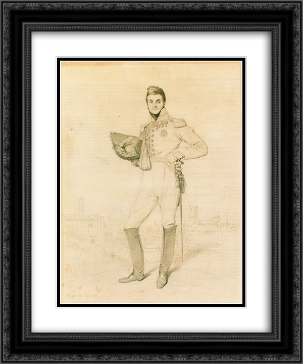 General Louis-Etienne Dulong de Rosnay 20x24 Black Ornate Wood Framed Art Print Poster with Double Matting by Ingres, Jean Auguste Dominique