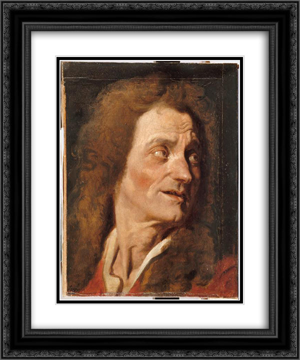 Head of Boileau 20x24 Black Ornate Wood Framed Art Print Poster with Double Matting by Ingres, Jean Auguste Dominique