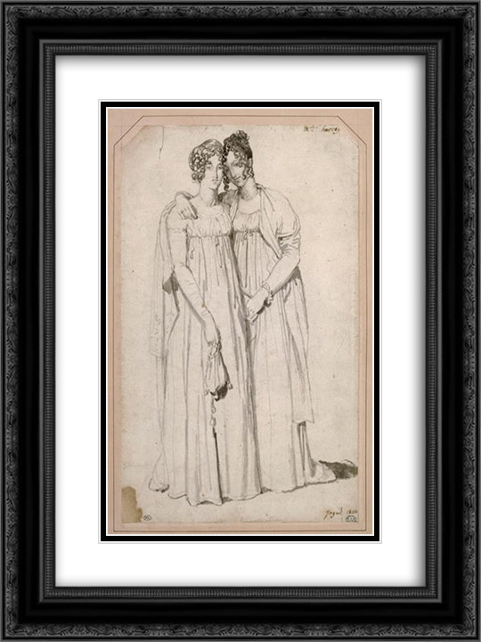 Henriette Harvey and her half sister Elizabeth Norton 18x24 Black Ornate Wood Framed Art Print Poster with Double Matting by Ingres, Jean Auguste Dominique