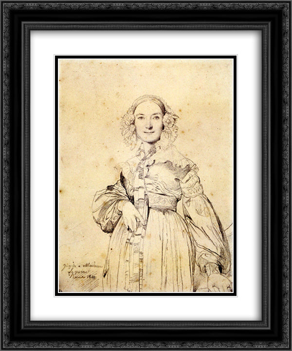 Madame Jean Auguste Dominique Ingres, born Madeleine Chapelle 20x24 Black Ornate Wood Framed Art Print Poster with Double Matting by Ingres, Jean Auguste Dominique