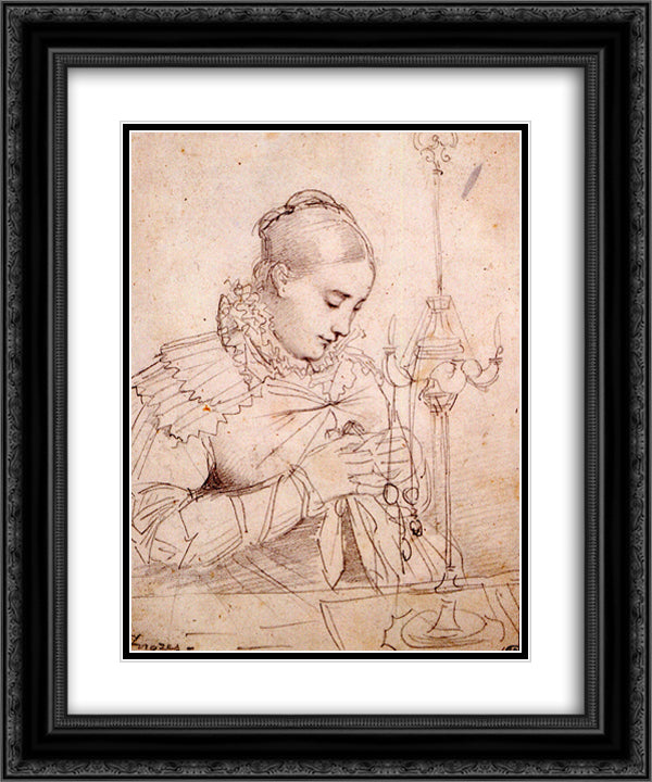 Madame Jean Auguste Dominique Ingres, born Madeleine Chapelle I 20x24 Black Ornate Wood Framed Art Print Poster with Double Matting by Ingres, Jean Auguste Dominique