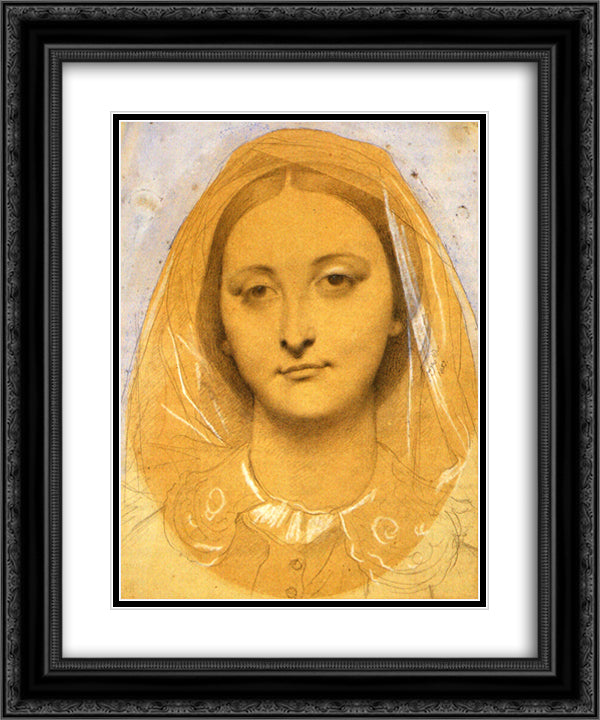 Mademoiselle Mary de Borderieux 20x24 Black Ornate Wood Framed Art Print Poster with Double Matting by Ingres, Jean Auguste Dominique