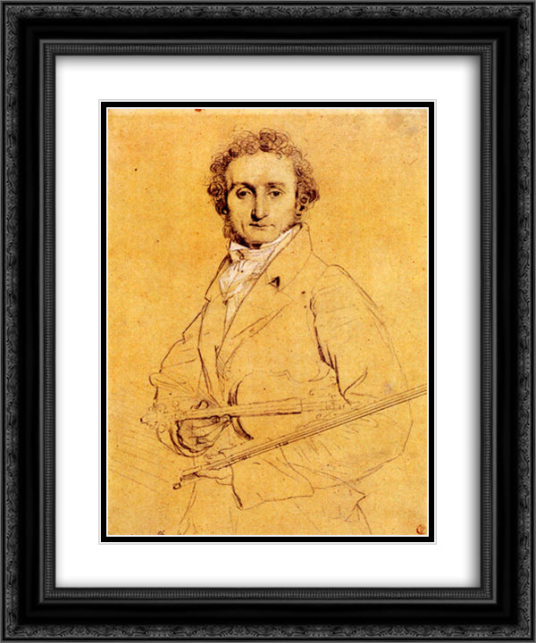 Niccolo Paganini 20x24 Black Ornate Wood Framed Art Print Poster with Double Matting by Ingres, Jean Auguste Dominique