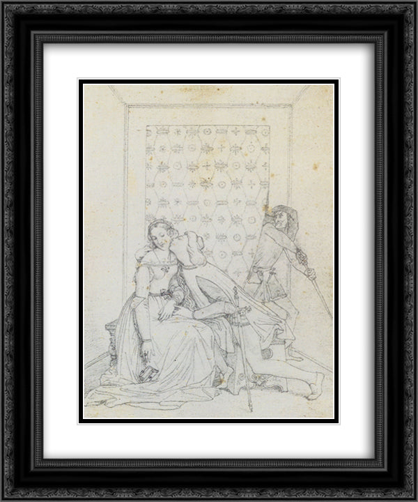 Paolo and Francesca 20x24 Black Ornate Wood Framed Art Print Poster with Double Matting by Ingres, Jean Auguste Dominique