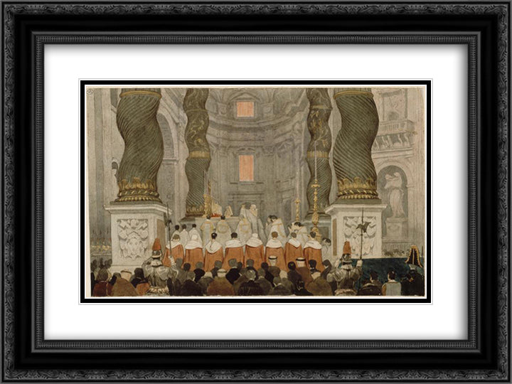 Papal ceremony in St. Peter's in Rome under the canopy of Bernini 24x18 Black Ornate Wood Framed Art Print Poster with Double Matting by Ingres, Jean Auguste Dominique